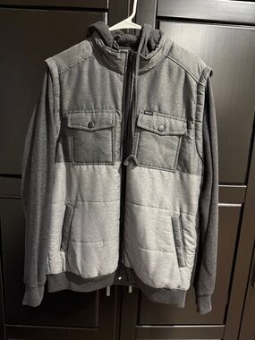RVCA Two-Tone Gray Hooded Quilted Puffer Jacket